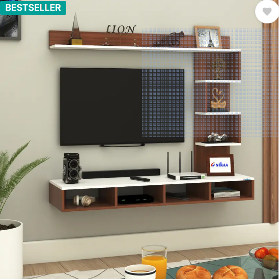 ANIKAA Laura Wall-Mount TV Unit Cabinet with Storage Box & Decorative Shelves Engineered Wood TV Entertainment Unit  (Finish Color - Walnut White, DIY(Do-It-Yourself))